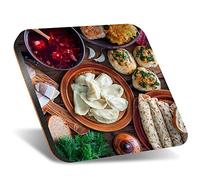 1 x Square Jumbo Size Coaster 12cm Traditional Ukrainian Food Ukraine Cork Backed MDF Glossy Tea Coffee Accessory #52286