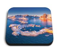 1 x Square MDF Fridge Magnet - Snowy Lofoten Islands Norway 3422
