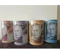 1 X Sterling Bank Note MONEY TIN -Piggy Bank, Coin Tin, Cash Tin, Savings Tin, Money Box, Birthday Money, Holiday & Christmas Fund (1 X RAMDON) (King Charles)