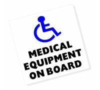 1 x Sticker Disabled Medical Equipment On Board Car Taxi Cab Sign Wheelchair First Aid Notice Disability Disabilities Health Safety Awareness Mobility Caution Driver External Blue on White 100mm D29