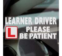 1 x Sticker Learner Driver Please Be Patient Sign Learn Drive Internal Window Self Adhesive Vinyl Label for Truck Van Vehicle Car Safety Learning Instructor White onto Clear 200x87mm LD3