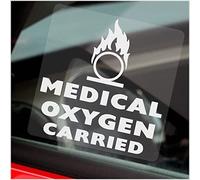 1 x Sticker Medical Oxygen Carried Window Sign Car Van Bus Cab Taxi Minicab Ambulance Self Adhesive Label Health and Safety White on Clear 100mm H29