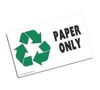1 x Sticker Paper Only Recycling Bin Environment Recycle Logo Sign Waste Hygiene Office Shop Kitchen Business School Home Warehouse Notice Label 125x75mm Landscape PA1