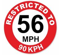 1 x Sticker This Vehicle is Restricted to 56 MPH Sign Miles Per Hour Truck Heavy Goods Van Taxi Lorry Warning Bus Coach External Label Notice SL4 200mm Round Large