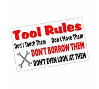 1 x Sticker Tools Rules Warning Sign Fun Toolbox Workshop Equipment Woodwork DIY Garage Mechanic Notice Man Cave Label 125mm x 75mm FC10