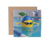 1 x Swimmer Lemon Greeting Card - Swimming Hobby Sport Funny Fruit Joke Happy Birthday Gift #85042