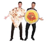 1 x Tikka Masala Costume + 1 x Naan Bread Costume : Adult Couples Friends Indian Food Curry Theme Stag Novelty Fancy Dress Costumes