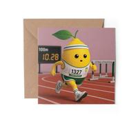1 x Track Runner Lemon Greeting Card - Hurdles Athletics Hobby Sport Funny Fruit Joke Happy Birthday Gift #85055