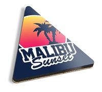 1 x Triangle Coaster - Malibu Sunset Palm Trees Travel Holiday Cork Backed MDF Glossy Tea Coffee Accessory #57329