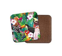 1 x Tropical Birds Coaster - Parrot Toucan Jungle Wild Flowers #8786