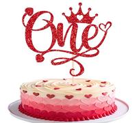 1 x Valentine's Day Themed Cake Decoration Glitter Red One Cake Topper Crown Cake Decoration for Happy Valentine's Day Theme First Anniversary Baby First Birthday Party Cake Decorations Red