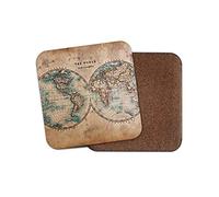 1 x Vintage World Hemispheres Map Coaster - Rustic Geography Student Fun #14392