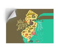 1 x Vinyl Sticker A5 - Rectangle Shape 15,8x21cm Map New Jersey Travel Attractions Art Print Decal Laptop Tablet Luggage Car Wall Fridge Door Sticker #61057