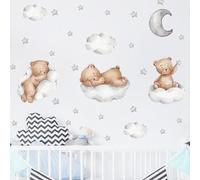 1 x Wall Sticker & Wall Sticker, Teddy Bear on Clouds with Stars and Moon, Decorative Wall Decoration for Children's Room and Baby Room, Self-Adhesive Wall Stickers for Designing