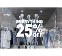 1 x wall window display sale sticker - everything 25 percent off - white cut off - self adhesive weather proof vinyl sticker label - size - 450mm x 280mm