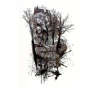 1 x Wolf in the forest - Black XL Tattoo - Moon Woods Castle - Body Temporary Fake Tattoo - TH359 (1)