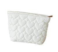 1 x women's make-up bag, quilted love cosmetic bag, travel make-up bag, toiletry bag, wash bag, make-up bag for women, travel bag, organiser, White