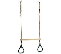 1 X Wooden Trapeze Bar with Green Rings for Climbing Frames and Garden Swings
