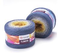 1 x Yarn Art Flowers Yarn 55% Cotton 45% Acrylic 250gr 1000 m (1093.60 yds) Multicolor Cotton Yarn, Crochet, 59 Colours (316)
