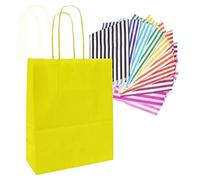 1 x YELLOW PARTY PAPER GIFT BAGS - WITH MATCHING CANDY STRIPE SWEET BAG