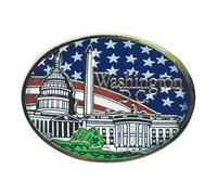 1"x0.75" Washington DC Landmarks Night Sky Lapel Pin, Metal, Enamel, White House, Capitol, Monument, Oval Purple Pano, Gold, 1.12"