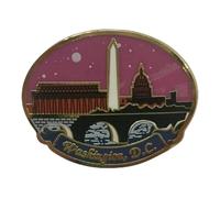 1"x0.75" Washington DC Landmarks Night Sky Lapel Pin, Metal, Enamel, White House, Capitol, Monument, Oval Purple Pano, 2.54 cm, Metal, no gemstone