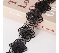 1 Yard 6cm Pearl Flower Beads Lace Edge Trim Ribbon Beads Edging Trimmings Dressmaking Edging Trimmings Fabric Flower DIY Lace Applique Sewing Craft for DIY Party Decor Clothes Embroidery (Black)