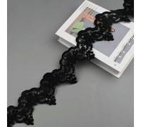 1 Yard 9cm Wide Gold Bead Cording Fabric Flower Venise Venice Mesh Lace Trim Applique Sewing Craft for Bride Wedding Dresses-Black