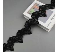 1 Yard 9cm Wide Gold Bead Cording Fabric Flower Venise Venice Mesh Lace Trim Applique Sewing Craft for Bride Wedding Dresses-Black