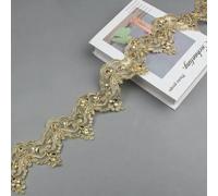 1 Yard 9cm Wide Gold Bead Cording Fabric Flower Venise Venice Mesh Lace Trim Applique Sewing Craft for Bride Wedding Dresses-Gold