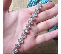 1 Yard Bling Diamante Diamond Trim Ribbon Tape Wedding Bridal Prom Evening Dress Applique Accessories Beaded Rhinestone 0.5 cm Width Chain Crystal Gem Sparkle Sash Belt Headband Headdress Cake Craft