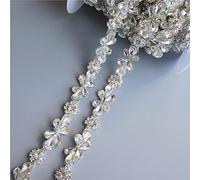 1 Yard Bling Water Drop Flowers Glass Diamante Diamond Rhinestone Silver Metal Chain Crystal Gem Sparkle Wedding Bridal Prom Evening Dress Party Accessories Sash Belt Headwear Necklace Craft