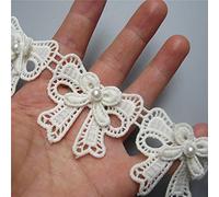 1 Yard Bowknot Butterfly Bow Lace Edging Trim Ribbon 4cm Width Vintage Pearl Trimmings Fabric Butterfly Knot Embroidered Applique Party Sewing Craft Wedding Dress Clothes Embellishment (Apricot)