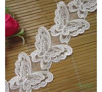 1 Yard Butterfly Lace Edge Trim Ribbon 5.5 cm Width Vintage Style White Edging Trimmings Fabric Embroidered Applique Sewing Craft Wedding Bridal Dress Embellishment DIY Decoration Clothes Embroidery