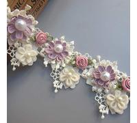 1 Yard Colourful Flower Lace Pearl Beaded Floral Trim Ribbon Vintage Edging Trimming Fabric Embroidered Applique Sewing Craft Wedding Bridal Dress DIY Party Accessories (Apricot, Style 3: 5.5cm)