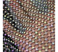 1 Yard Fishnet with AB Color Rhinestone Stretchy Mesh Elastic Crystal Net Rhinestone Fabric by The Yard, 49 x 36 Inches, Black