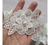 1 Yard Flower Pearl Lace Edge Trim Ribbon 3.15" Width Vintage Style Edging Trimmings Fabric Embroidered Applique Sewing Craft Wedding Dress Embellishment DIY Cards Hats Clothes Embroidery (Apricot)
