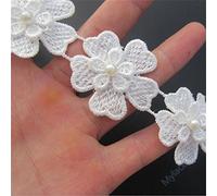 1 Yard Flower Pearl Lace Edge Trim Ribbon 3.8 cm Width Vintage Style Colourful Edging Trimmings Fabric Embroidered Applique Sewing Craft Wedding Bridal Dress Embellishment Clothes Embroidery (Cream)