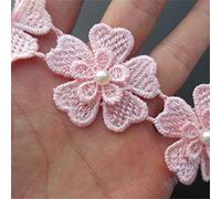 1 Yard Flower Pearl Lace Edge Trim Ribbon 3.8 cm Width Vintage Style Colourful Edging Trimmings Fabric Embroidered Applique Sewing Craft Wedding Bridal Dress Embellishment Clothes Embroidery (Pink)