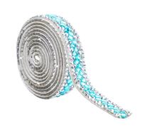 1 Yard Lake Blue Rhinestone Diamond Ribbons with Square Diamand 1.2CM Wide Self Adhesive Glass Rhinestone Strips,Shinny Gemstone Crystal Roll for DIY Glitter Decorate