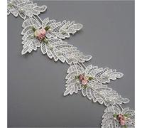 1 Yard Leaf Shape Flower Pearl Lace Edge Ribbon 7cm Width White Trimmings Vintage Style Fabric Embroidered Applique Sewing Craft Wedding Bridal Dress Embellishment Party Decoration Clothes Embroidery