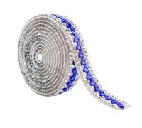 1 Yard Navy Blue Rhinestone Diamond Ribbons with Square Diamand 1.2CM Wide Self Adhesive Glass Rhinestone Strips,Shinny Gemstone Crystal Roll for DIY Glitter Decorate
