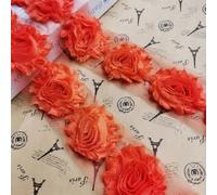 1 Yard Orange 3D Chiffon Flower Floral Lace Edge Trim Ribbon, 6cm Wide, Vintage Loose Edging Fabric Embroidered Applique Sewing Craft Wedding Dress Clothes Hat Accessories