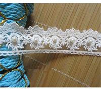 1 Yard Pearl Flower Cotton Crochet Lace Edge Trim Ribbon 4 cm Width Vintage Ivory White Edging Trimmings Fabric Embroidered Applique Sewing Craft Wedding Dress Embellishment DIY Clothes Embroidery