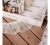 1 Yard Pleated Gathered Mesh Lace Ruffle Trim Ribbon Imitation Pearl Beading Applique Wedding Bridal Dress Sewing Craft Clothes Decoration Mesh Lace Ruffle Trim Ribbon Butterfly Applique On