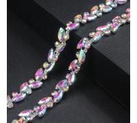 1 Yard Rhinestone Trim Chain Silver AB String Strips Crystal Applique Fringe Ribbon Beads Sewing for Dress DIY Party Wedding Bouquet Decoration Bridal Costume Embellishment