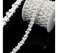 1 Yard Rhinestone Trim Chain, Silver Pearl Crystal Beads String Diamante Ribbon Bling Strips Sewing Fringe Tassel Sewing for DIY Party Wedding Bouquet Dress Decoration Bridal Costume Embellishment