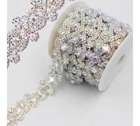 1 Yard Rhinestone Trim Chain, Sliver AB Crystal Beads String Diamante Ribbon Bling Strips Sewing Fringe Sewing for DIY Party Wedding Bouquet Dress Decoration Bridal Costume Embellishment