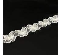 1 Yard Vintage Butterfly with Pearl Beads Lace Ribbon Butterfly Embroidered Appliques Sewing Lace for Dress Clothes Costume Hat Home Party Decoration (White, 1 Yard)