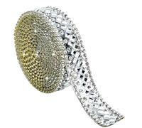 1 Yard White Rhinestone Diamond Ribbons with Square Diamand 1.2CM Wide Self Adhesive Glass Rhinestone Strips,Shinny Gemstone Crystal Roll for DIY Glitter Decorate
